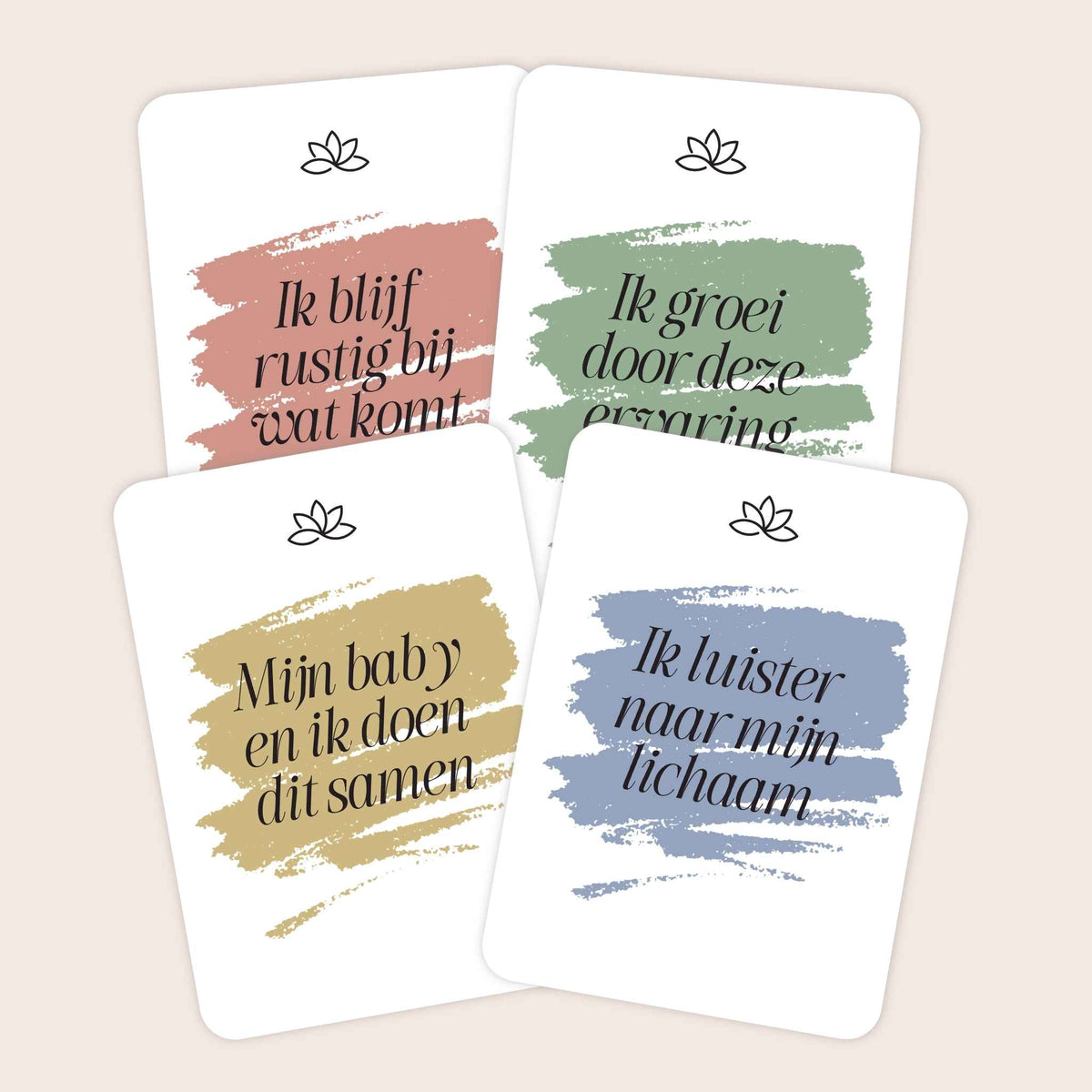 Voorbeelden van affirmatiekaarten voor je bevalling in minimalistische stijl