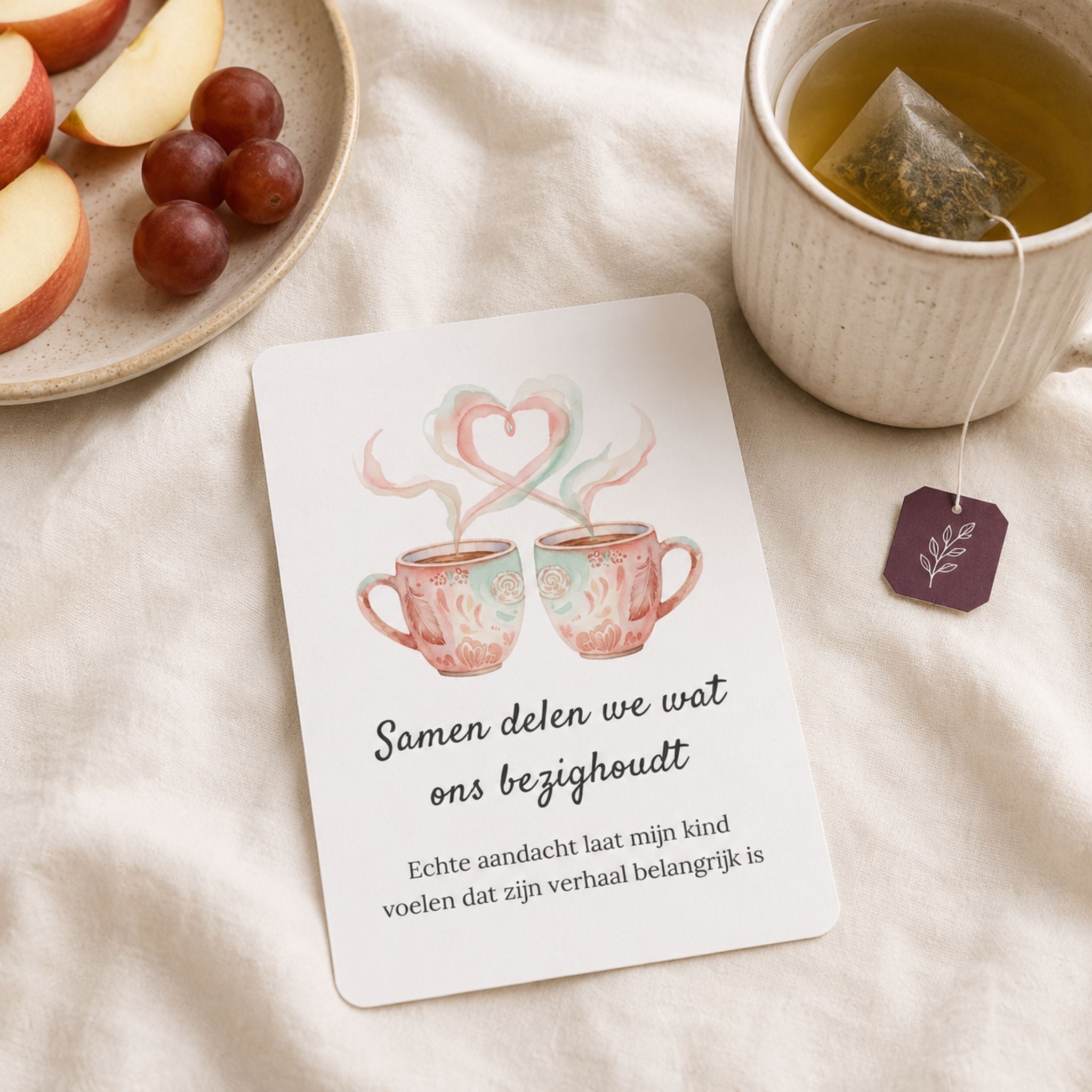 Affirmatiekaart met subtekst voor het opvoeden van schoolkinderen tijdens een rustig moment