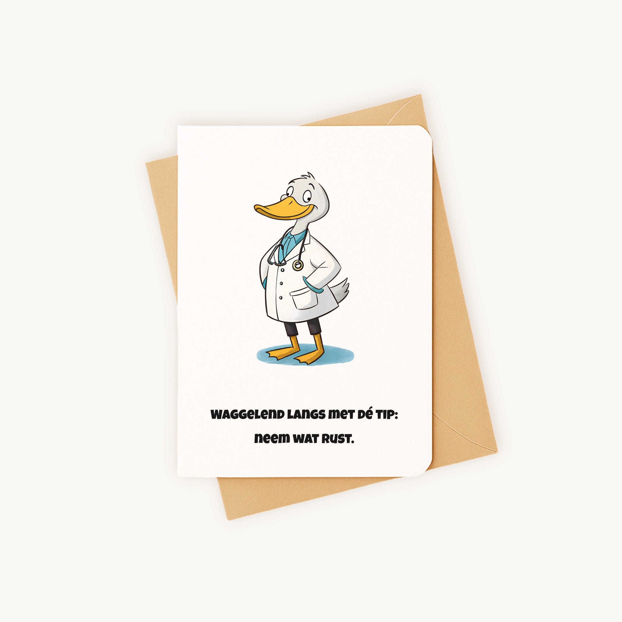 Beterschapskaart dokter eend liggend met kraft envelop