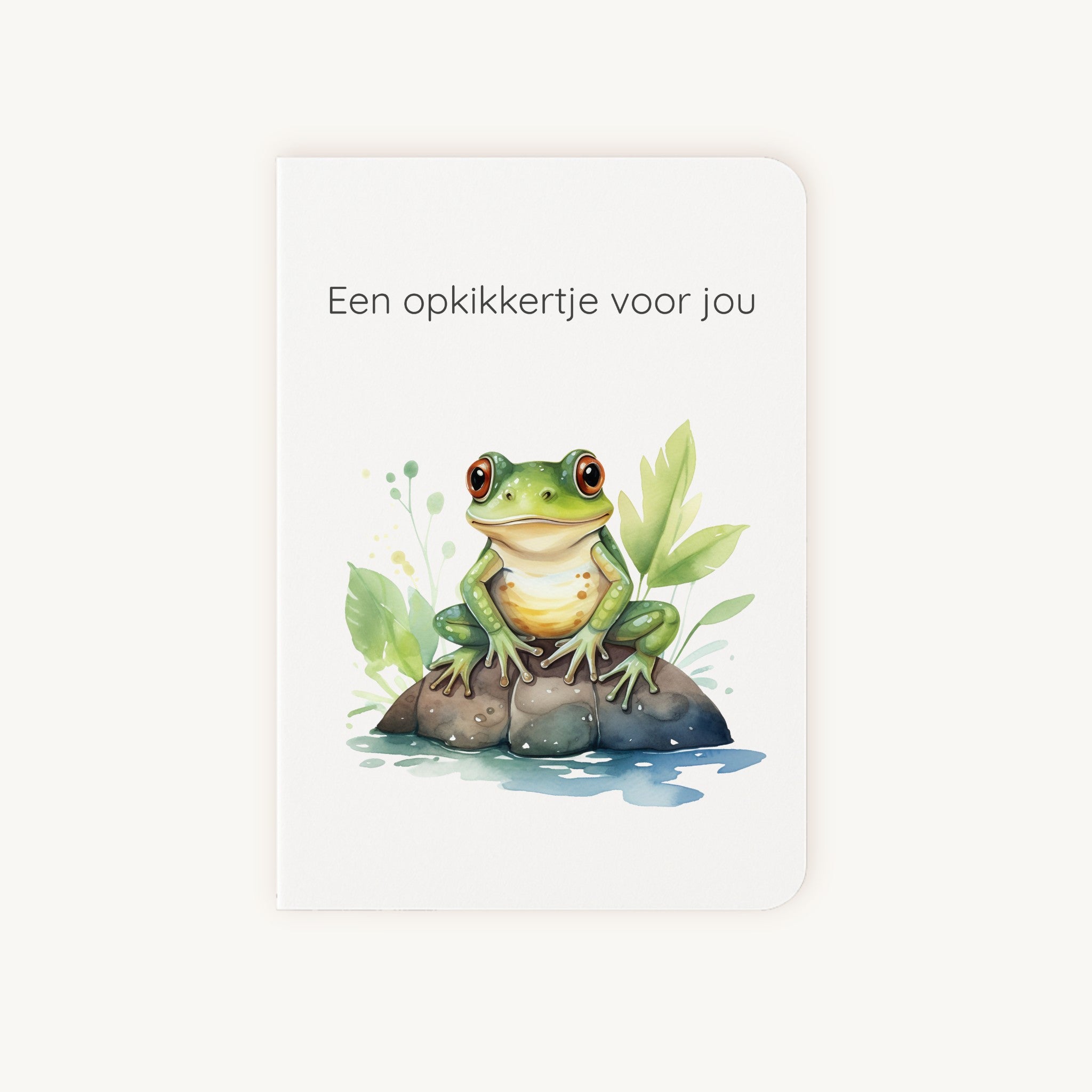 Beterschapskaart met groene kikker en tekst Een opkikkertje voor jou