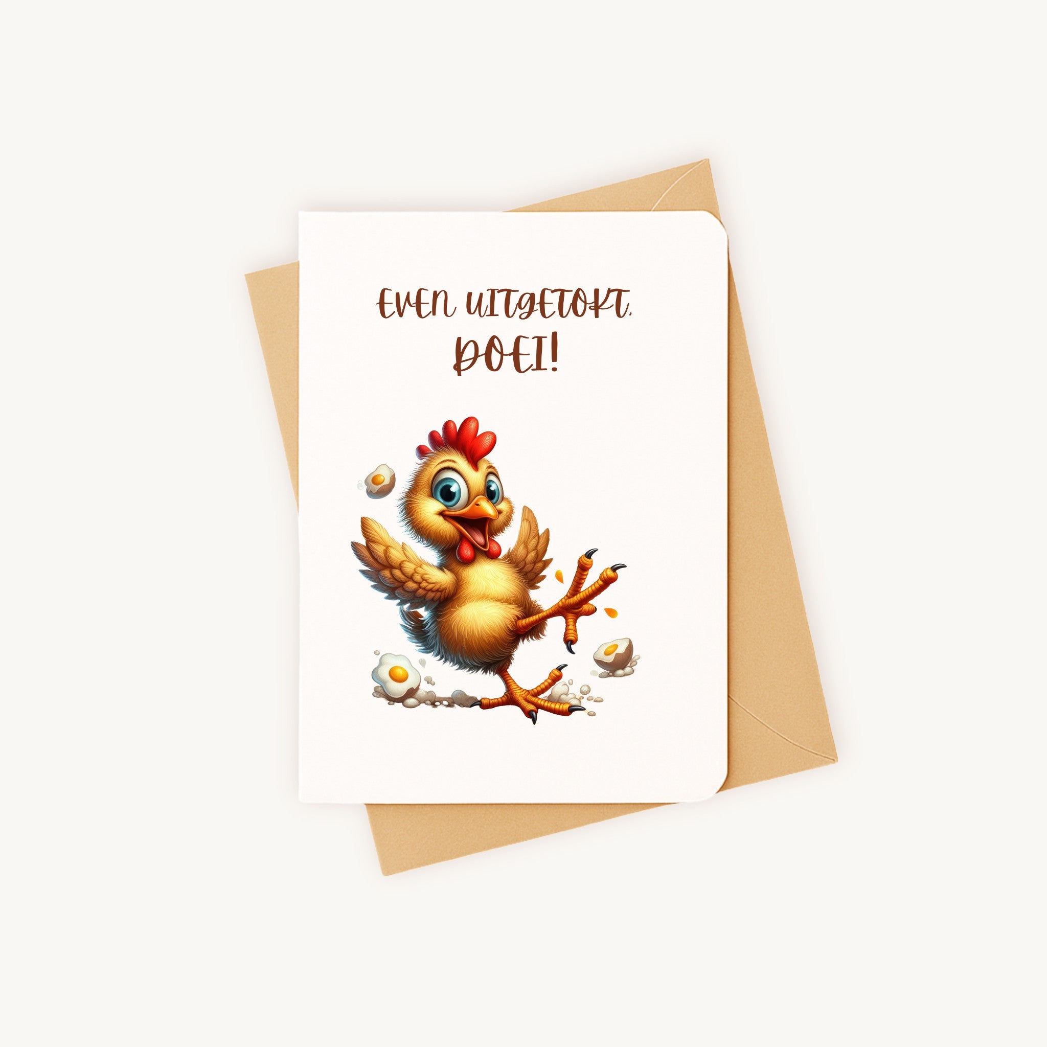 Beterschapskaart kip uitgetokt liggend met kraft envelop
