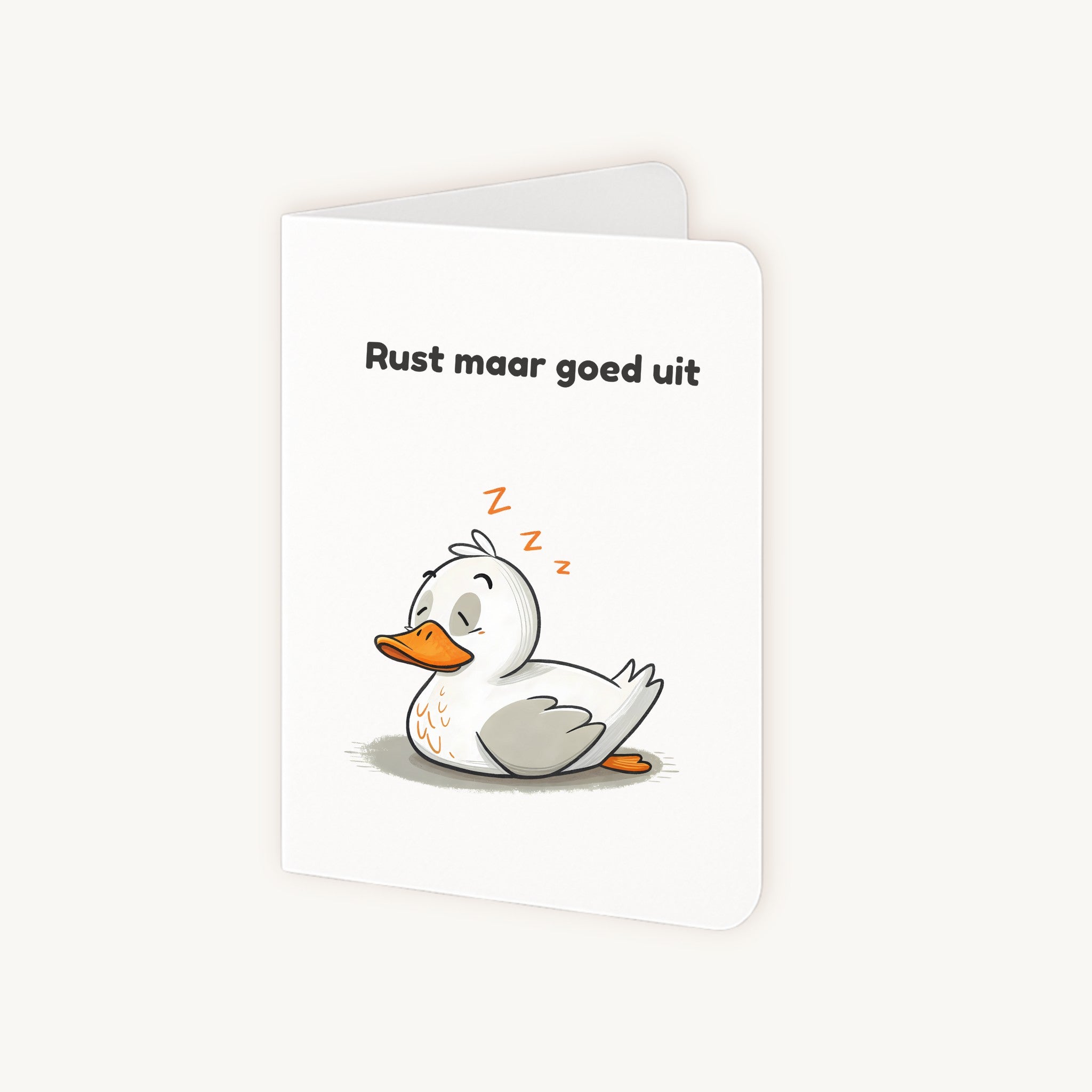 Dubbelgevouwen beterschapskaart half geopend met eendje illustratie