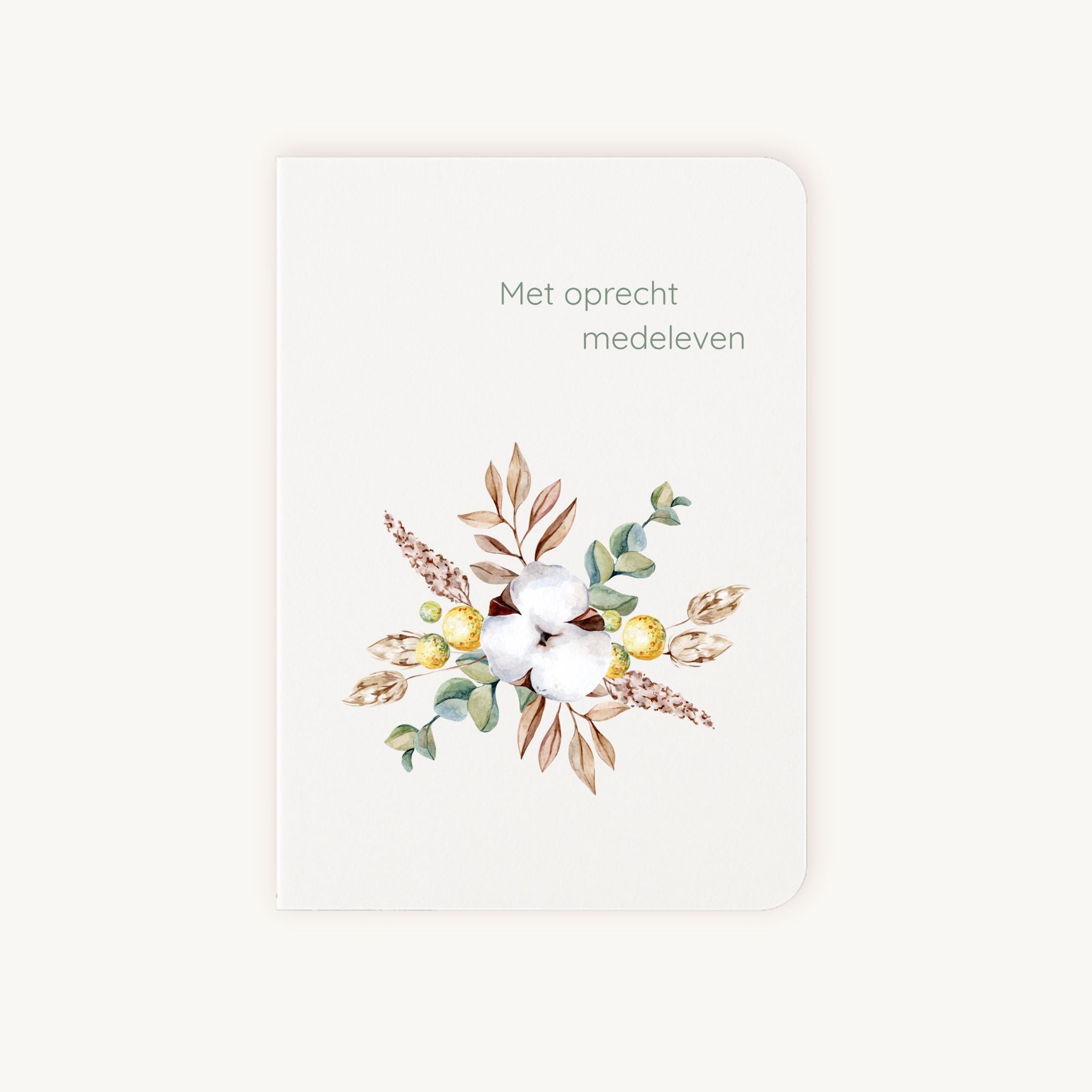 Condoleancekaart aquarel met handgeschilderde bloemen en tekst met oprecht medeleven