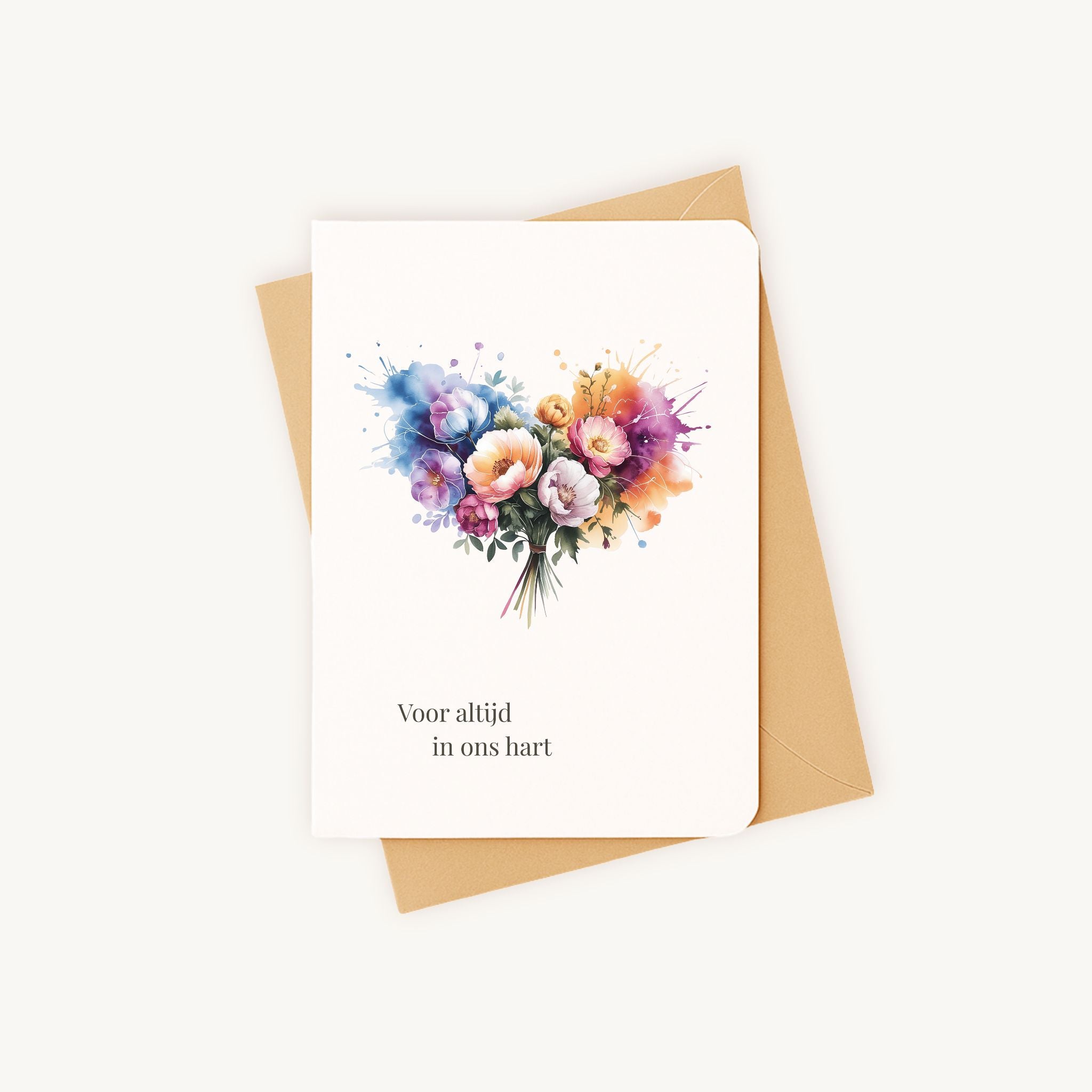Condoleancekaart hart aquarel met kraft envelop naturel kleur