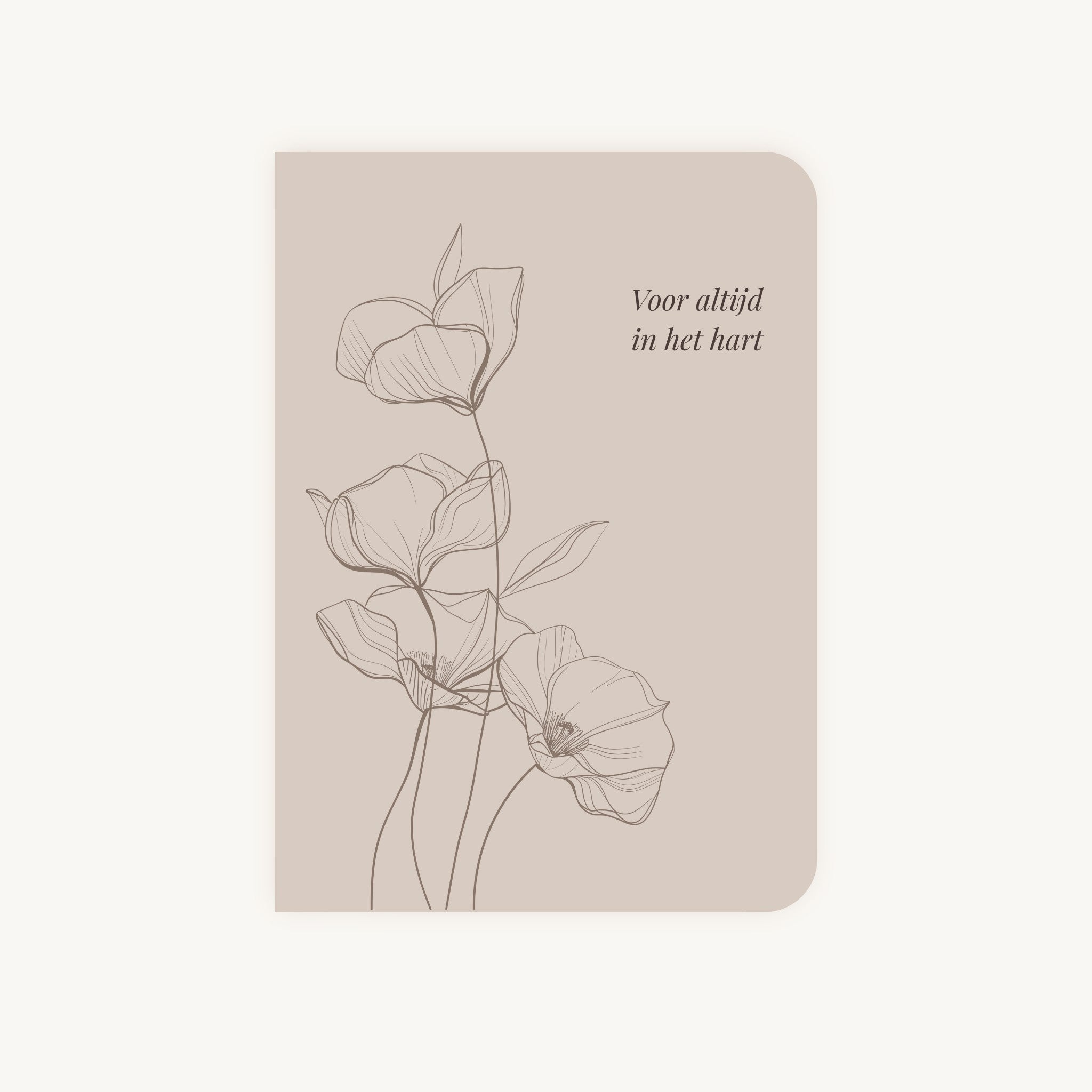 Condoleancekaart met line art klaprozen en tekst Voor altijd in het hart