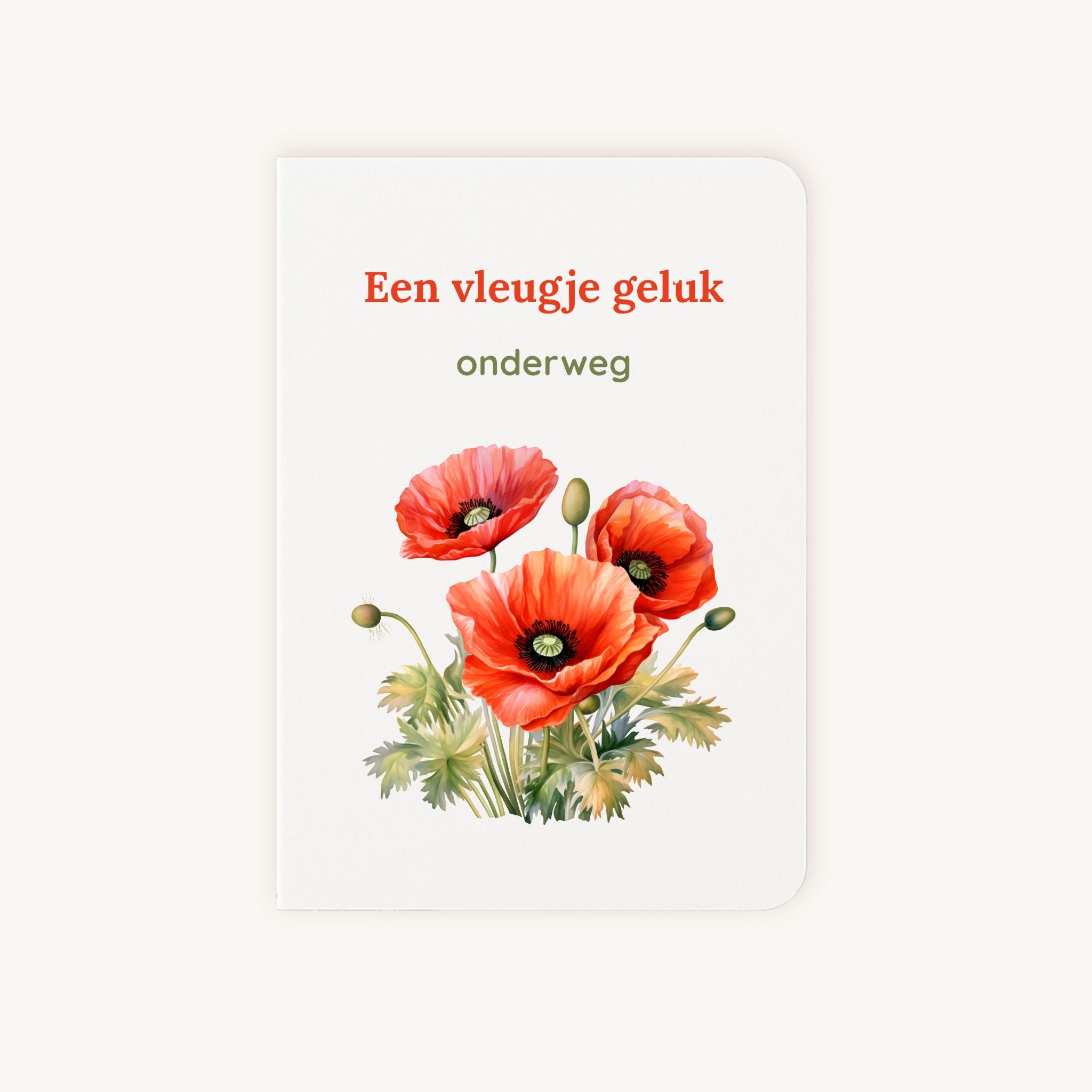 Gelukskaart klaprozen voorkant met aquarel bloemen en tekst Een vleugje geluk onderweg