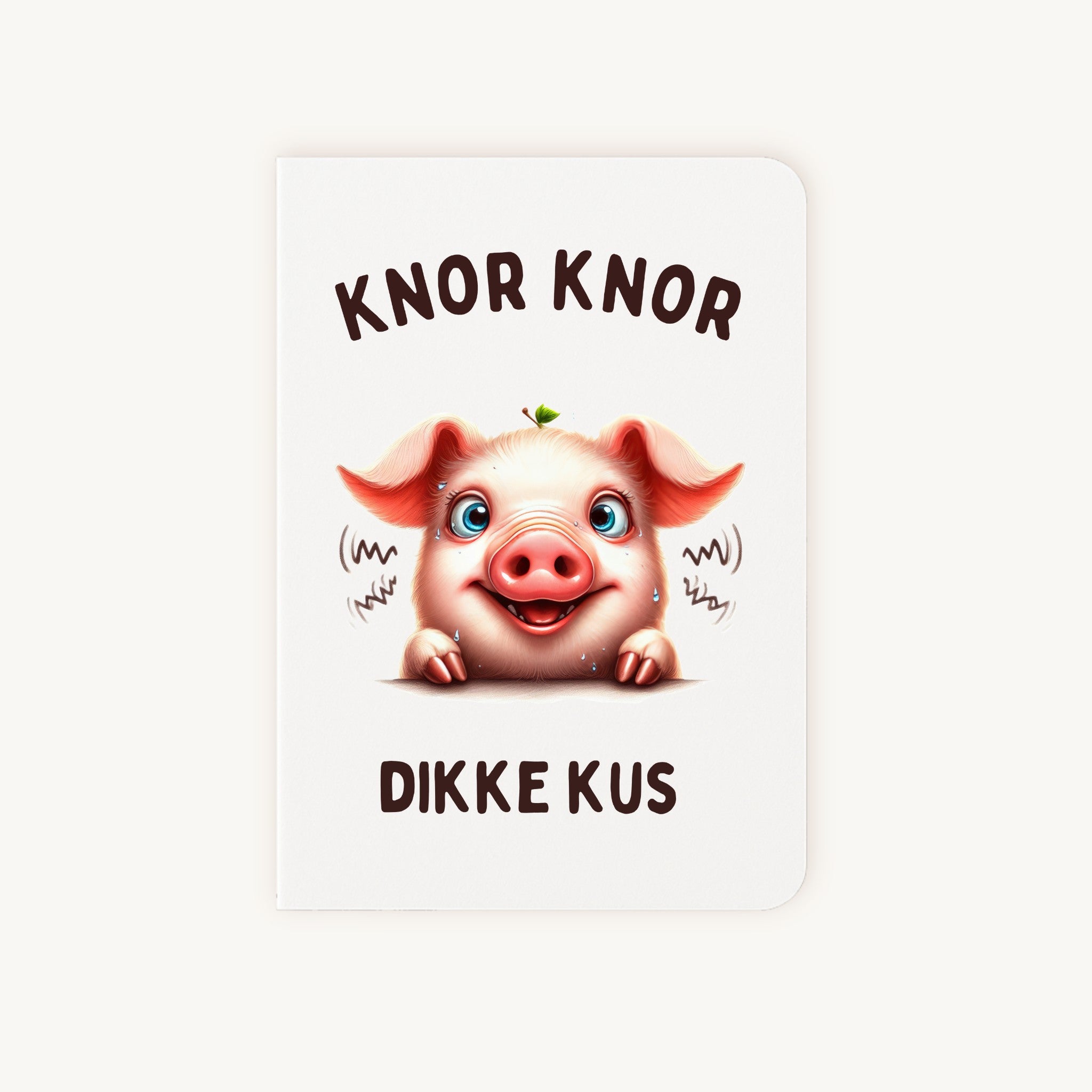 Grappige kaart met schattig varkentje en tekst knor knor dikke kus voorkant