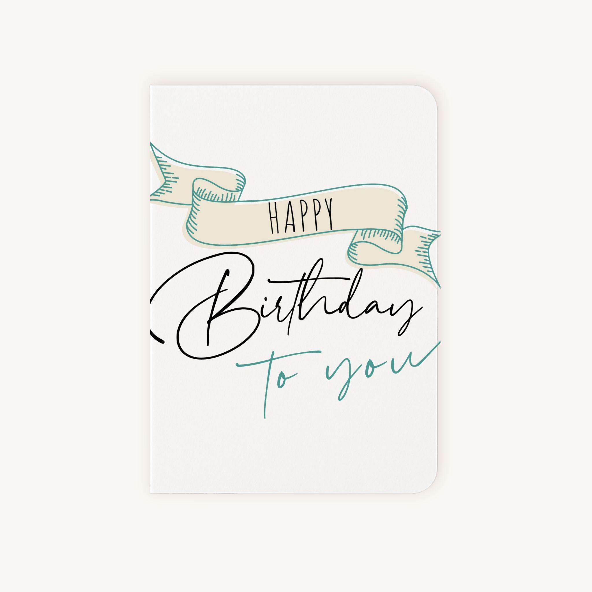 Klassieke verjaardagskaart voorkant met Happy Birthday to You tekst in banner