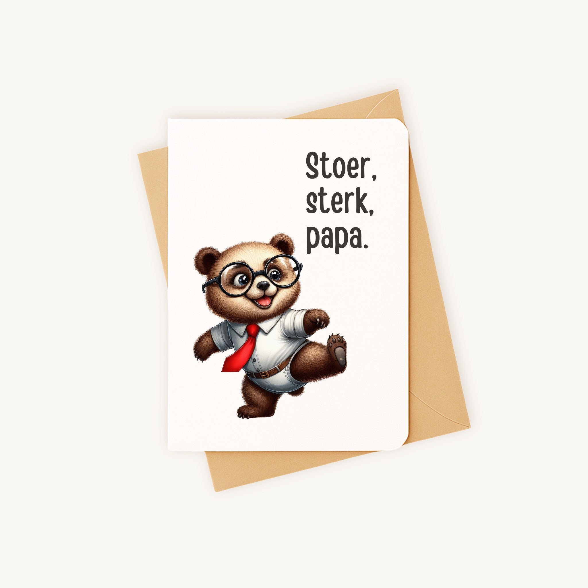 Vaderdagkaart stoere beer liggend met kraftenvelop