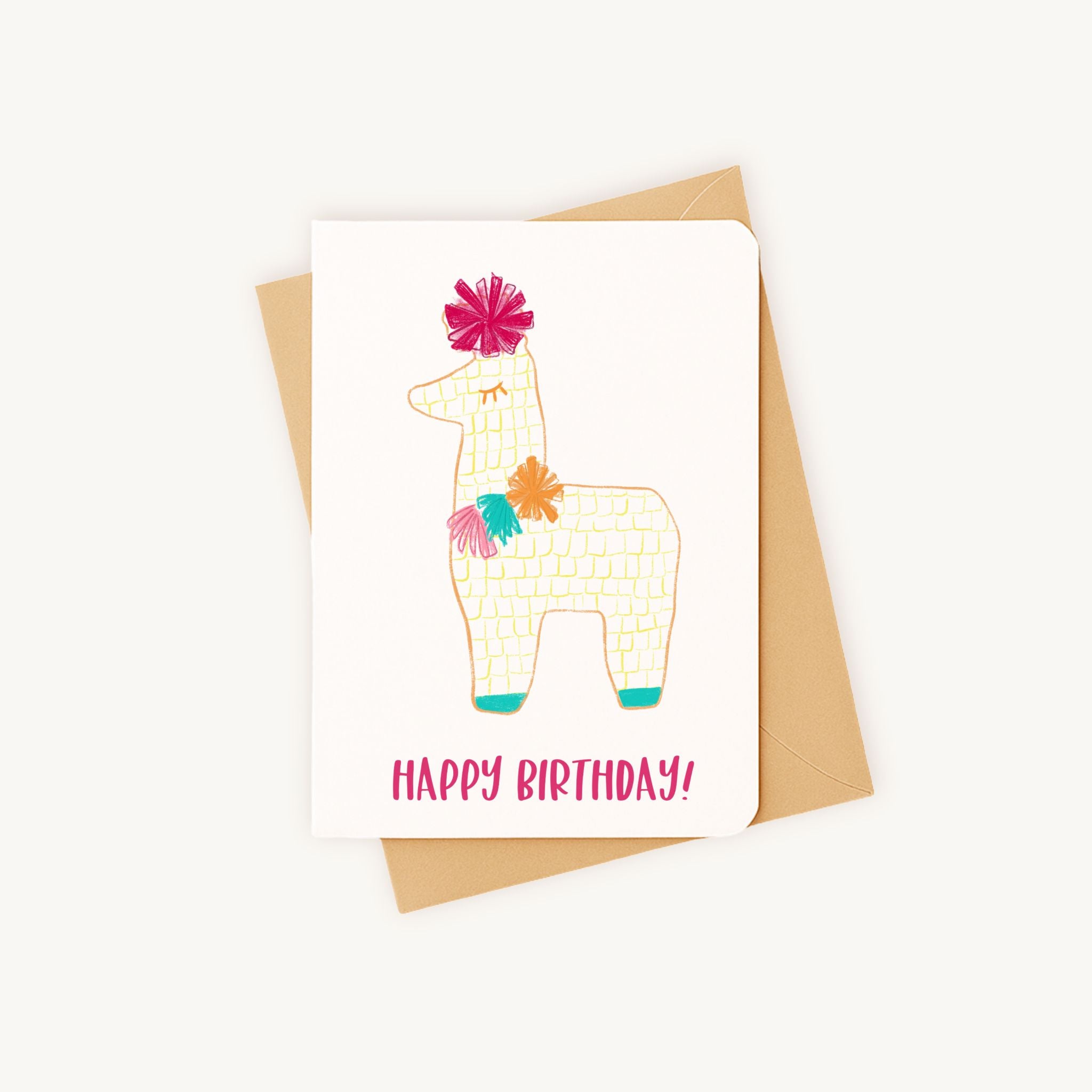 Verjaardagskaart alpaca liggend met kraft envelop