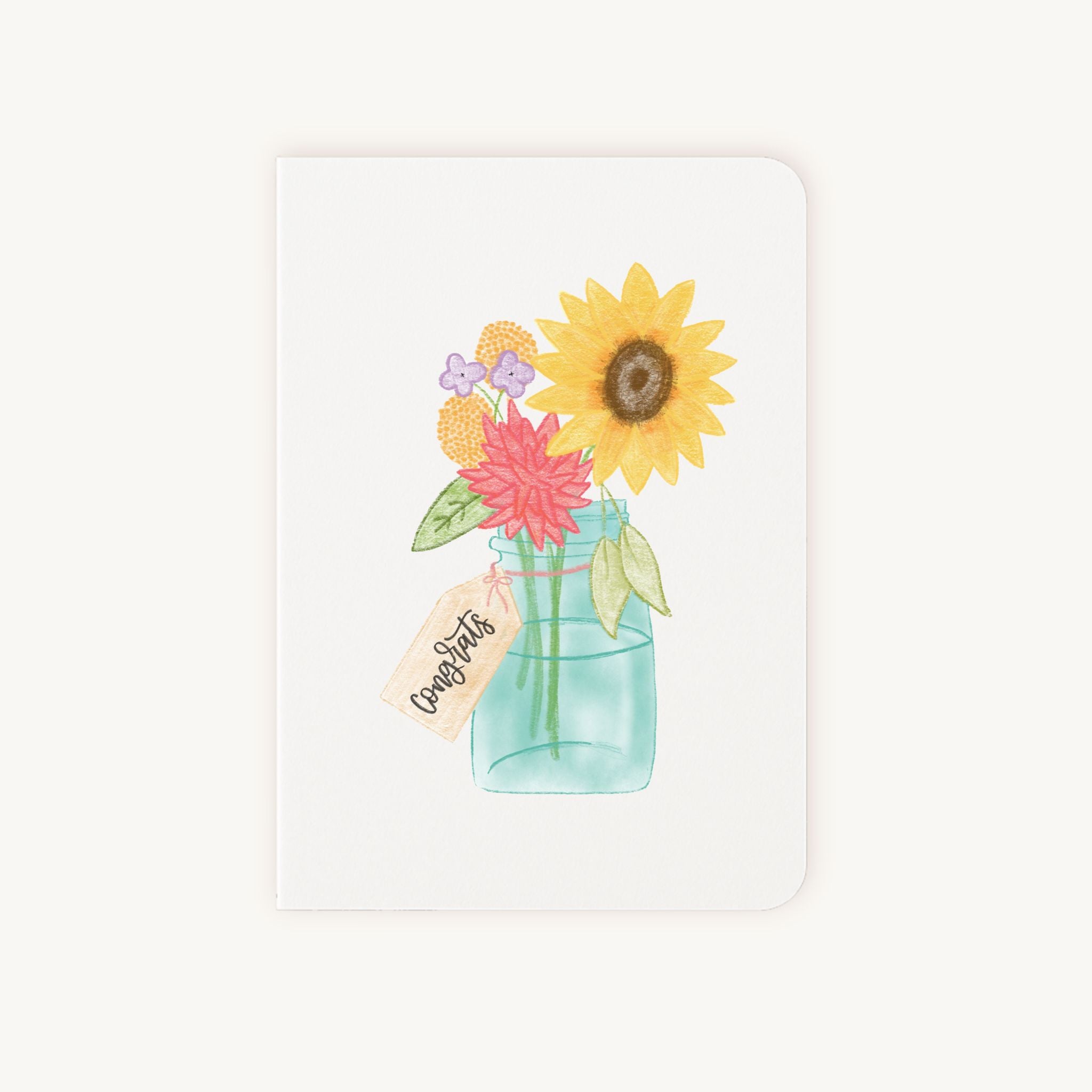 Verjaardagskaart bloemen voorkant met Congrats tekst en kleurrijke florale design