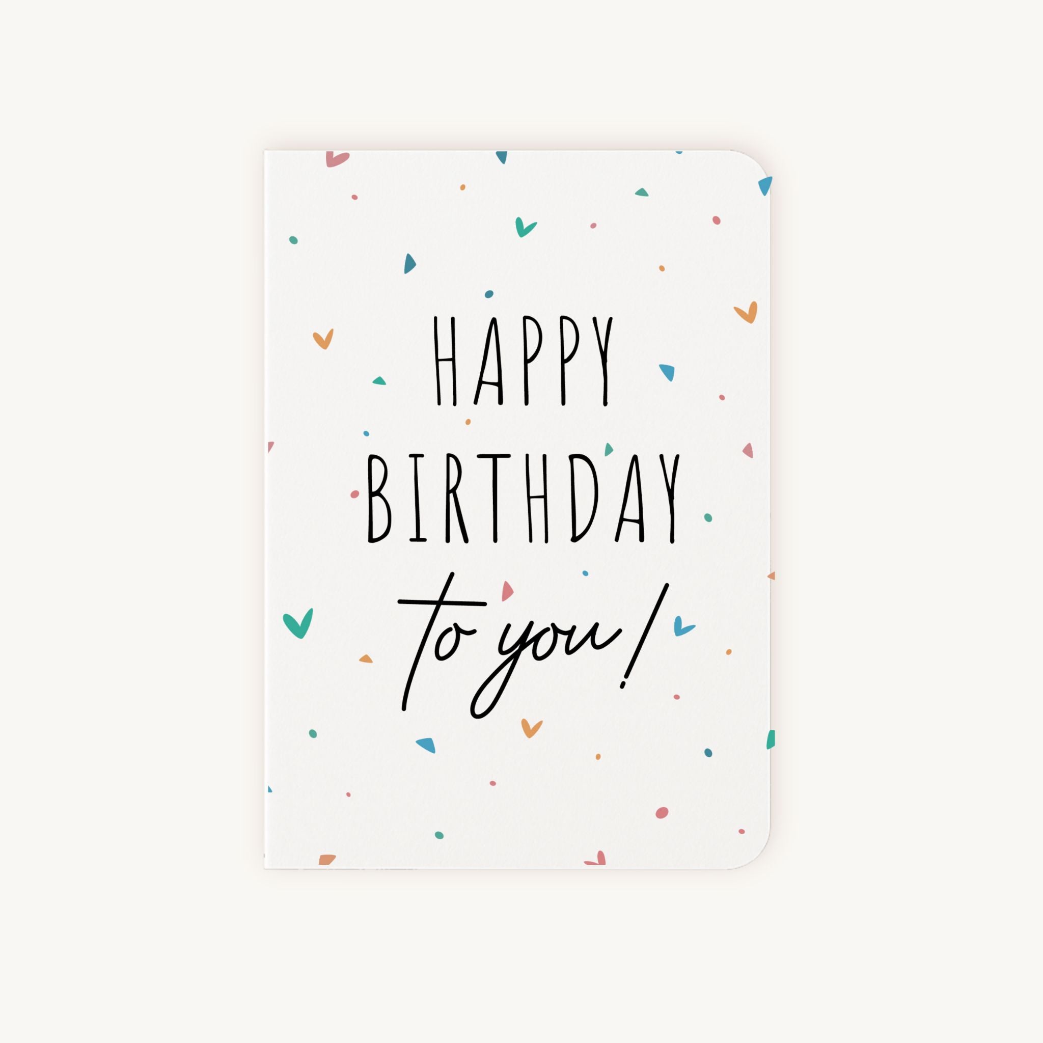 Voorkant verjaardagskaart hartjespatroon met Happy Birthday tekst