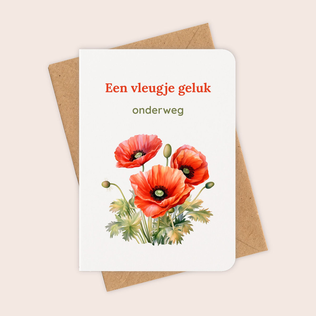 Zomaarkaart ‘Een vleugje geluk onderweg’ met klaprozen en kraftenvelop