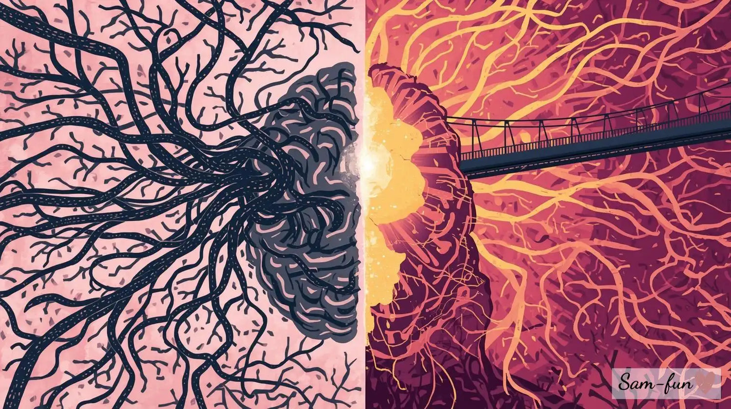 Affirmaties negatieve gedachten herschrijven - illustratie van neurale paden transformatie en gedachtepatronen verandering