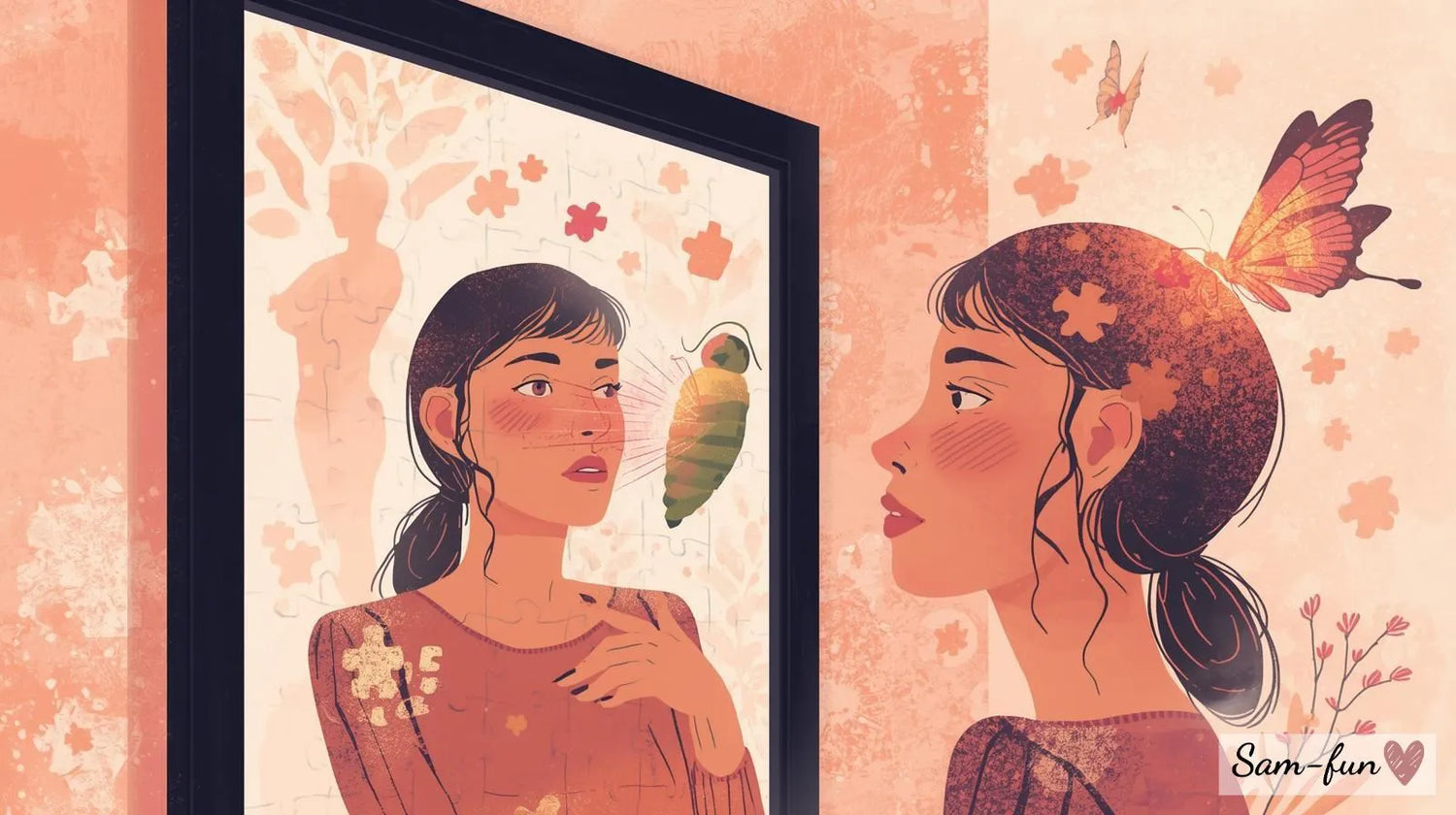 Affirmaties en zelfbeeld transformatie - illustratie van identiteitsverandering en zelfperceptie door affirmaties