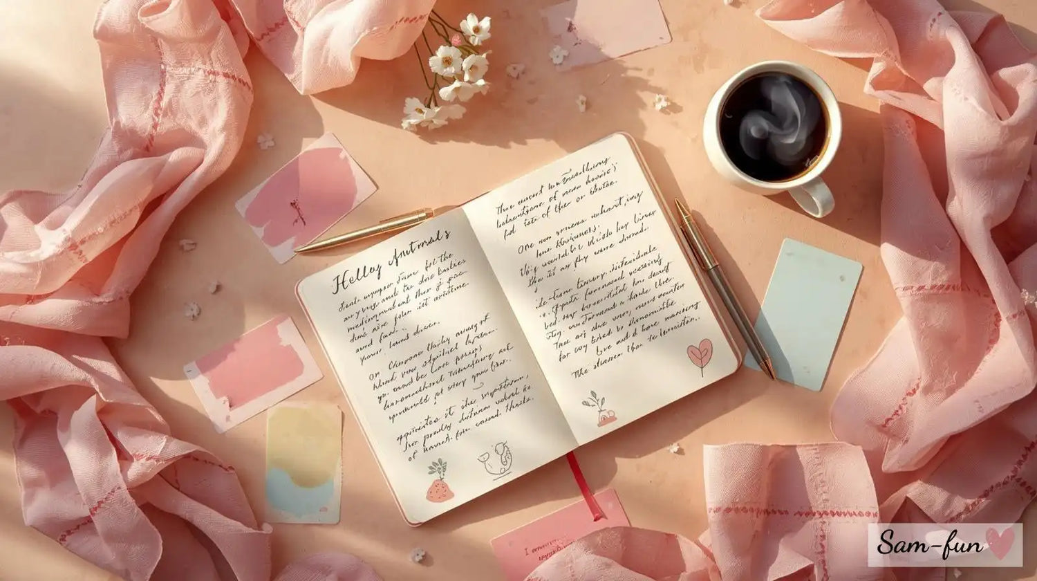 Dagboek met handgeschreven affirmaties, pen en kleurrijke notities voor effectief affirmaties schrijven