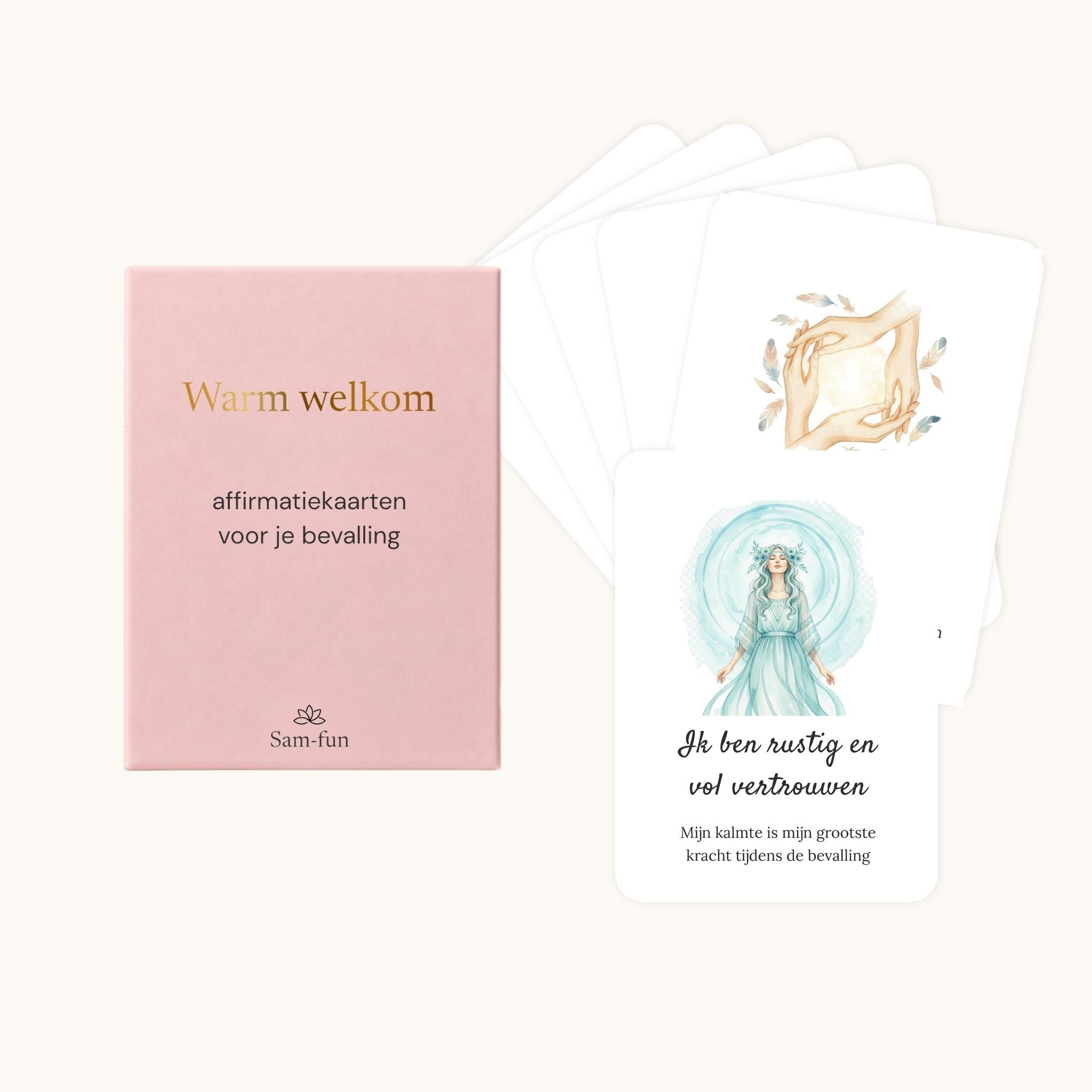 Affirmatiekaarten voor de bevalling met subtekst in boho aquarel