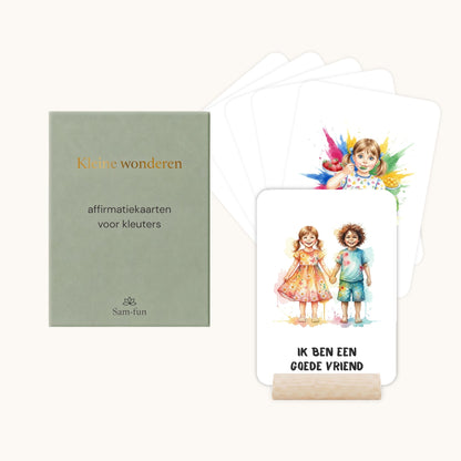 Affirmatiekaarten voor kleuters in aquarelstijl voor meisjes met houten houder