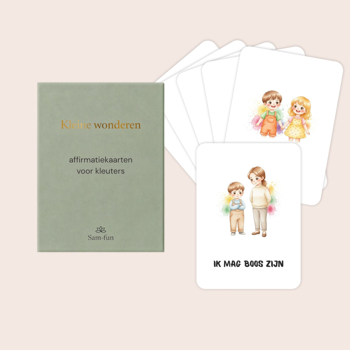 Affirmatiekaarten voor kleuters met illustraties in aquarel voor jongens
