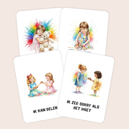 Voorbeelden van affirmatiekaarten voor kleuters met illustraties in aquarel voor meisjes