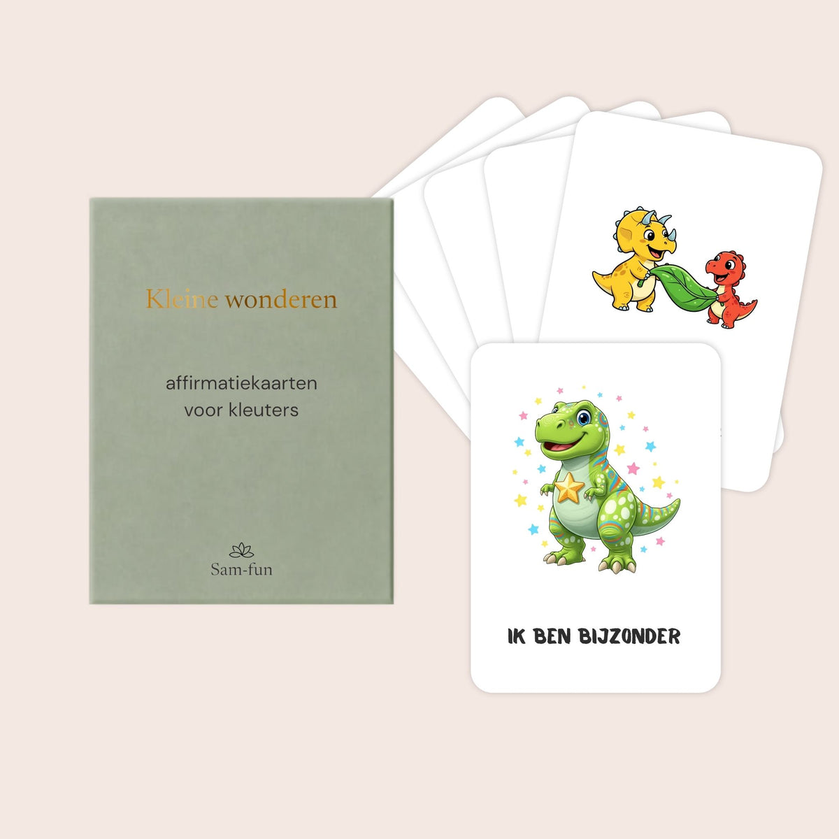 Affirmatiekaarten voor kleuters met illustraties van dinosaurussen