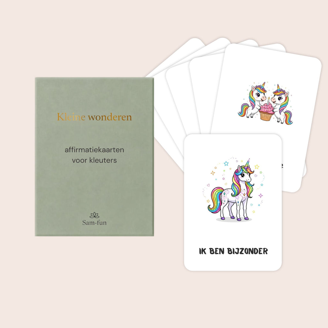 Affirmatiekaarten voor kleuters met illustraties van eenhoorns