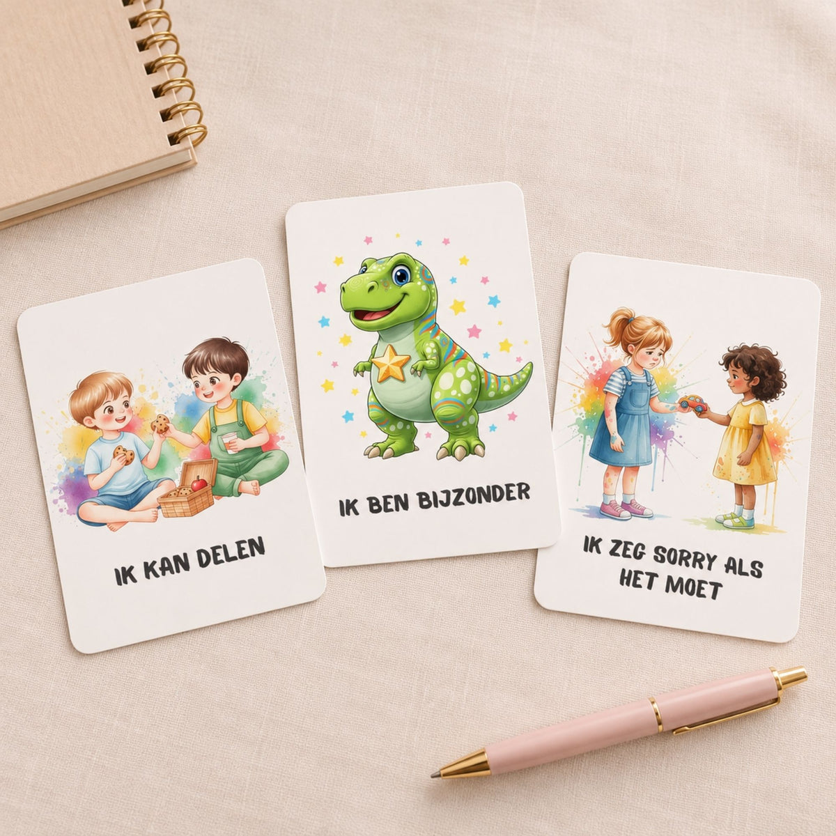Affirmatiekaarten voor kleuters in drie verschillende stijlen