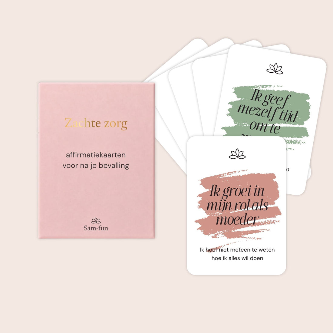Affirmatiekaarten voor na je bevalling in minimalistische stijl met subtekst