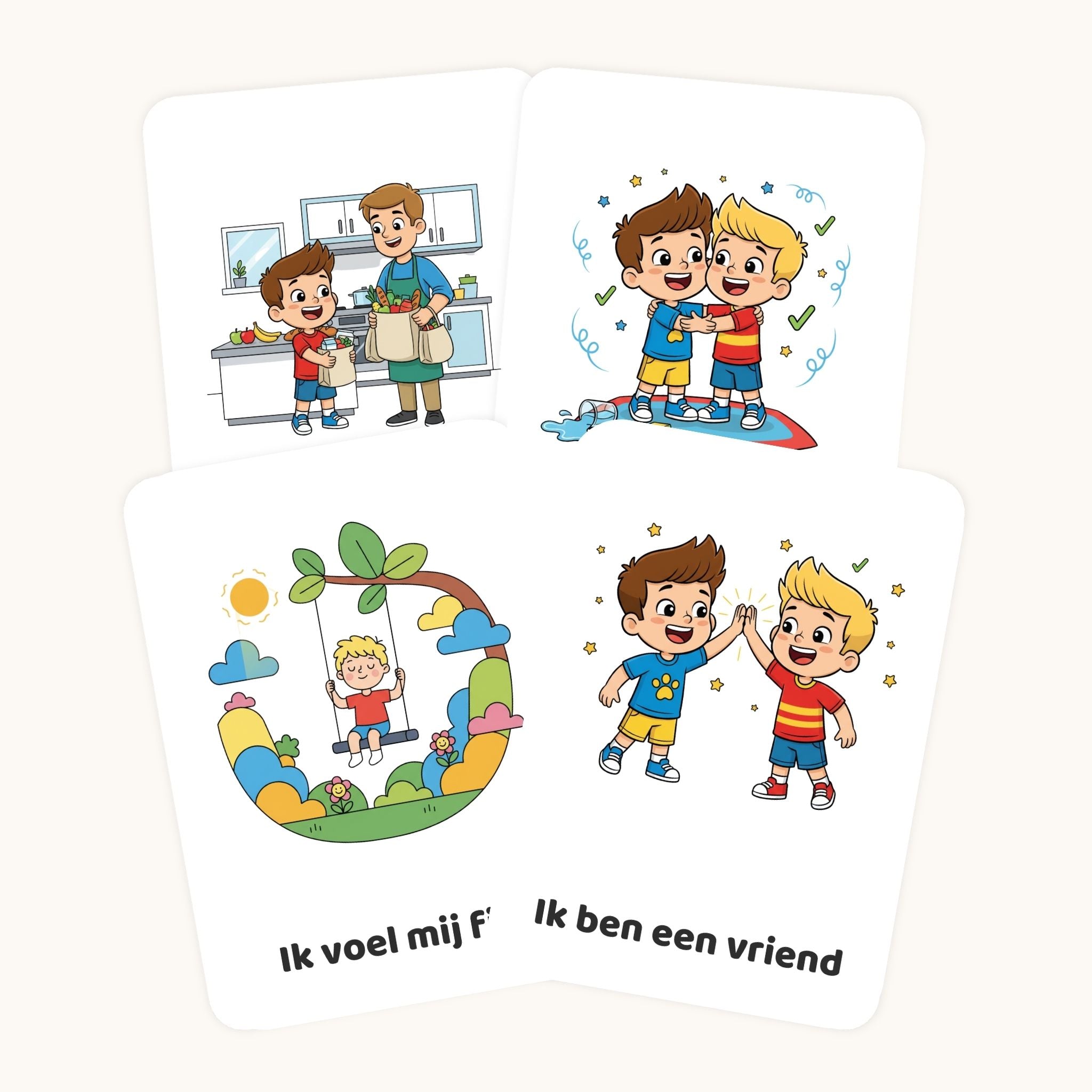 Detail van affirmatiekaarten voor peuters in cartoonstijl
