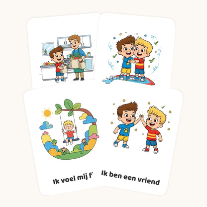 Detail van affirmatiekaarten voor peuters in cartoonstijl