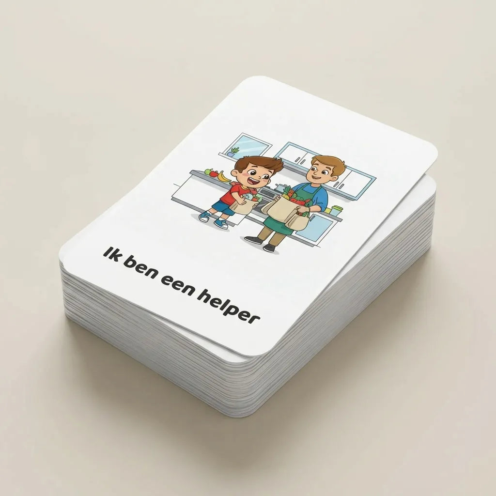 Stapel A7 affirmatiekaarten voor peuters jongens in cartoon stijl, gericht op avontuur en zelfvertrouwen