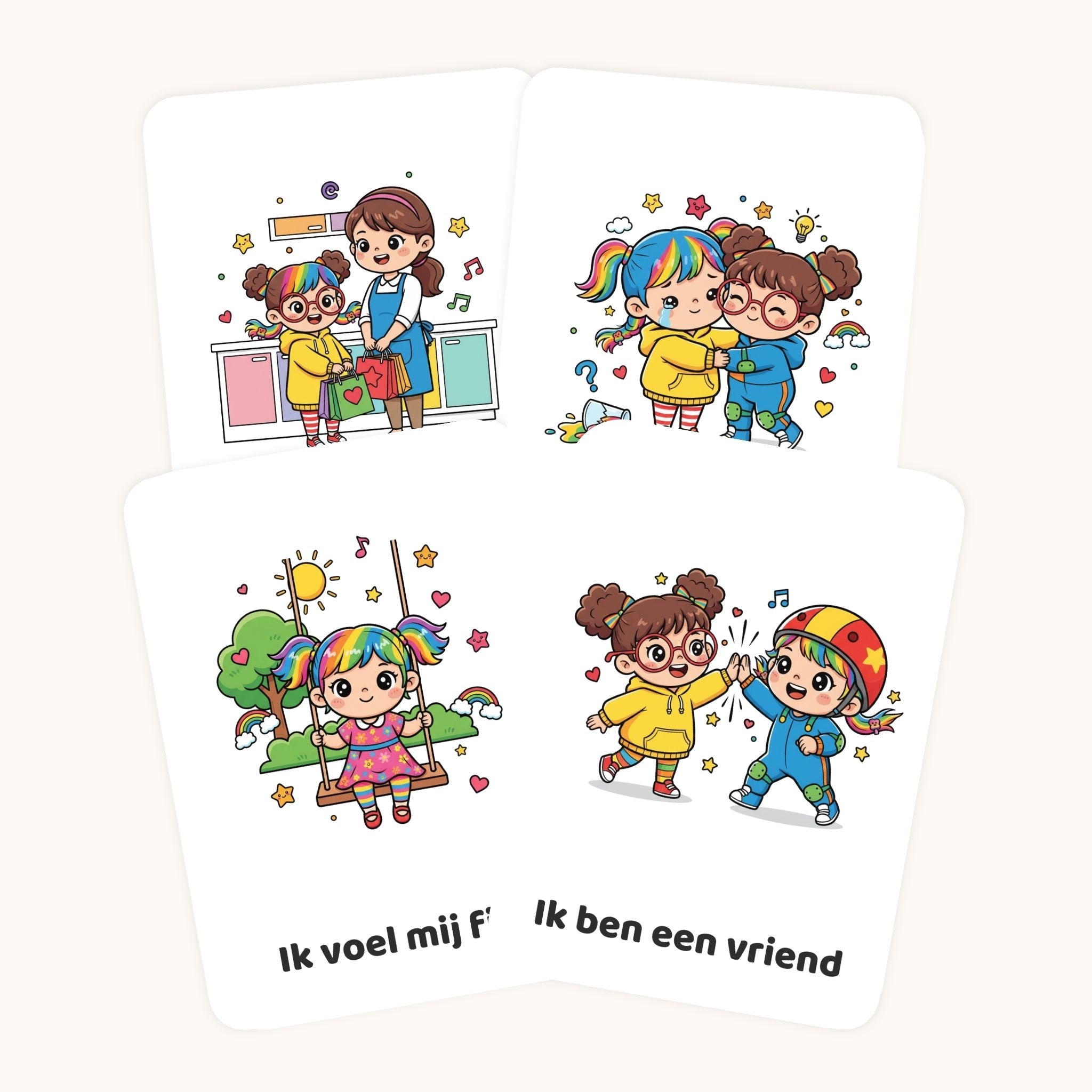 Detail van affirmatiekaarten voor peuters in kawaiistijl
