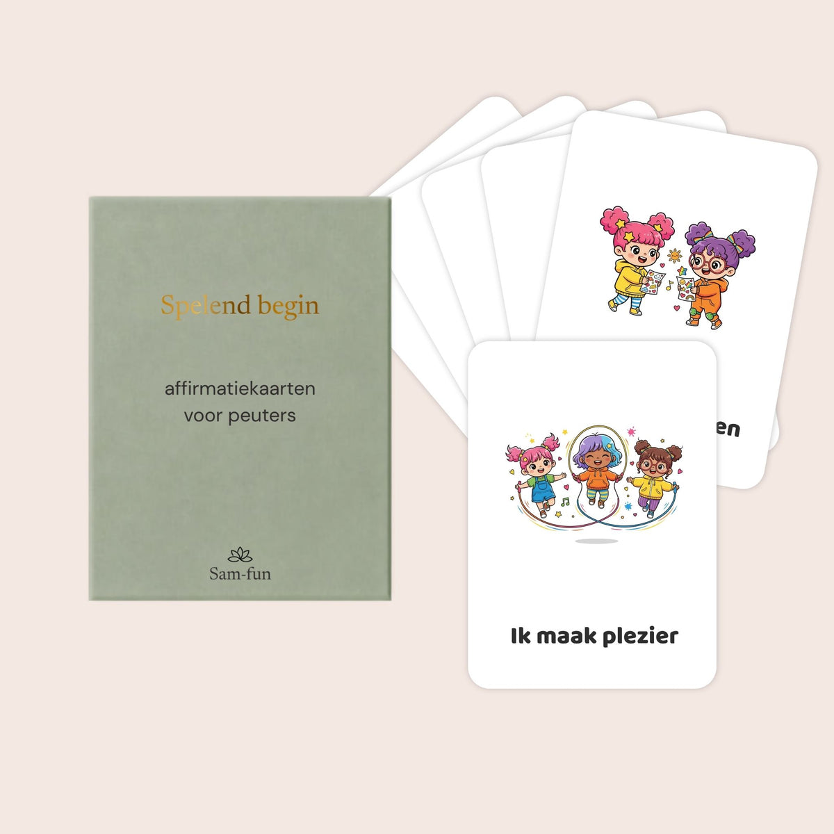 Affirmatiekaarten voor peuters met vrolijke kawaii-illustraties