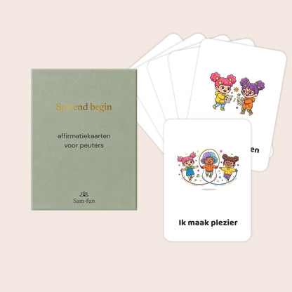 Affirmatiekaarten voor peuters met vrolijke kawaii-illustraties