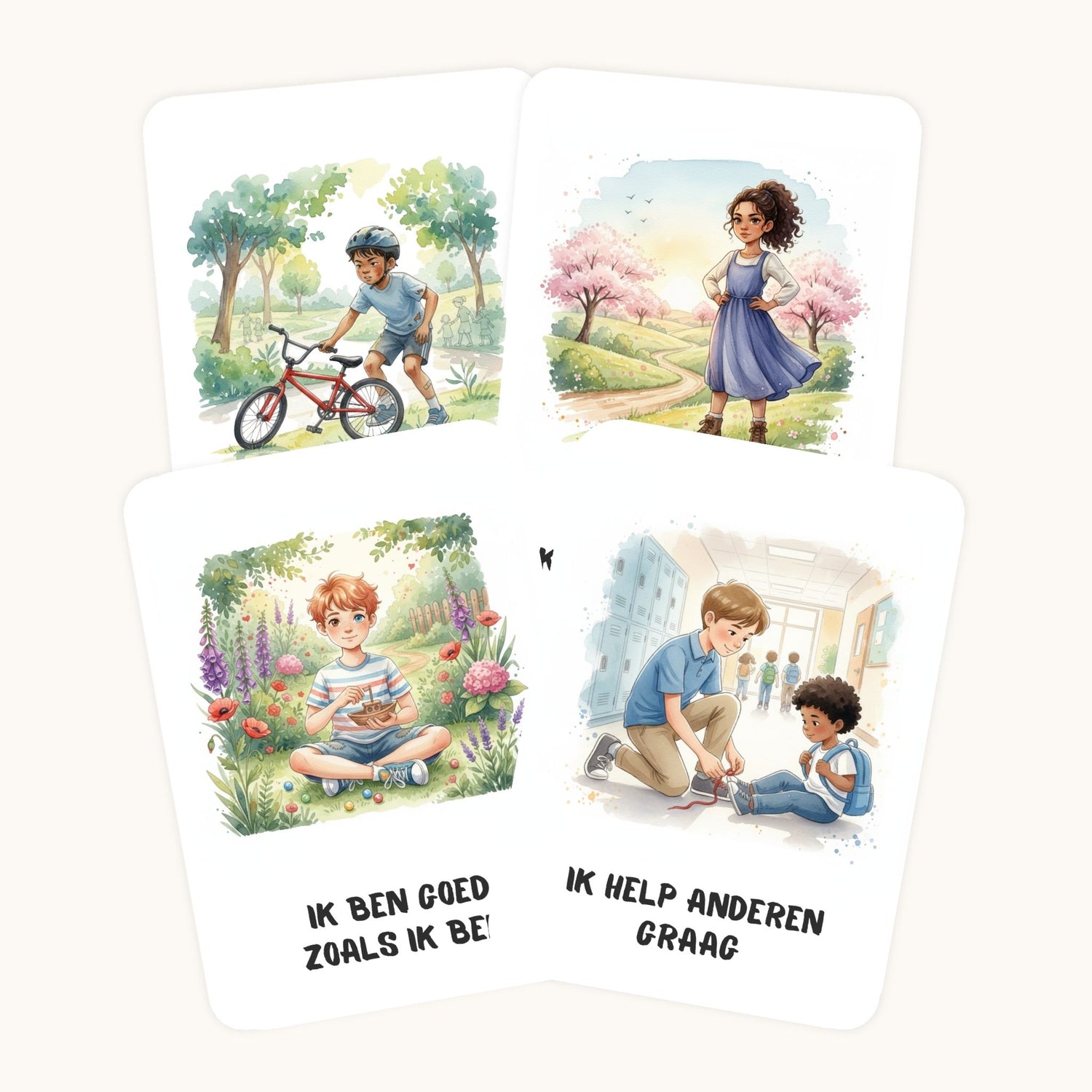 Detail van affirmatiekaarten voor schoolkinderen in aquarelstijl
