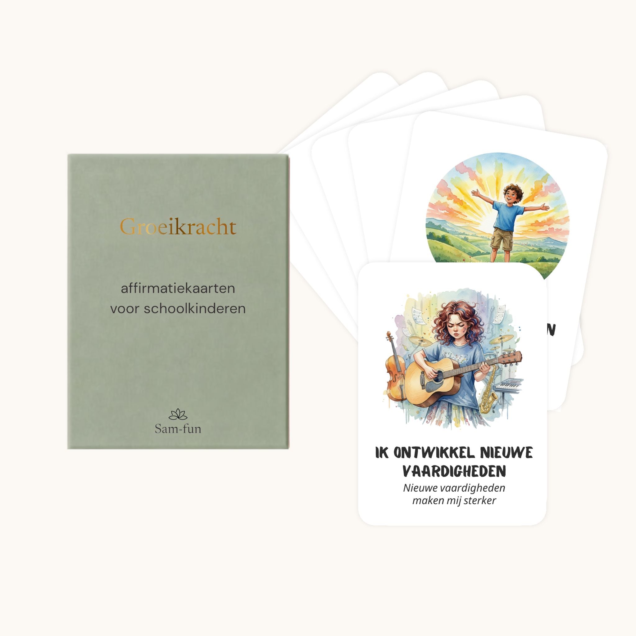 Affirmatiekaarten voor schoolkinderen met subtekst in aquarelstijl