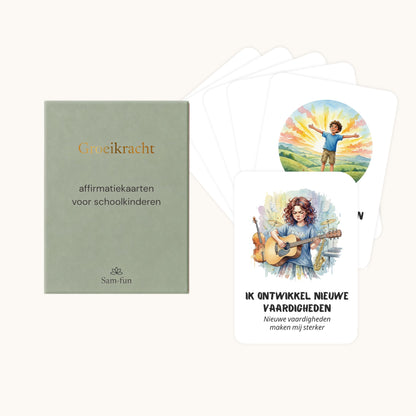 Affirmatiekaarten voor schoolkinderen met subtekst in aquarelstijl