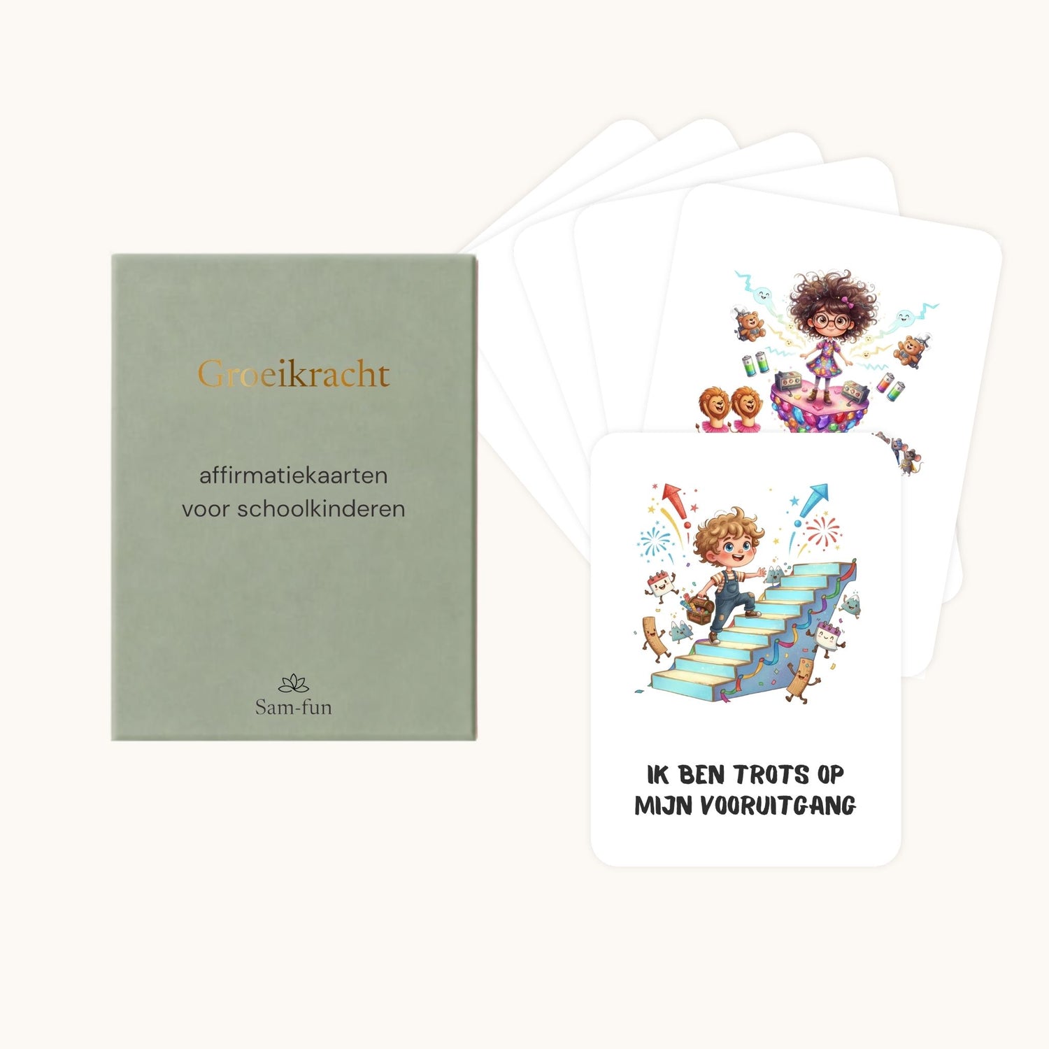 Affirmatiekaarten voor schoolkinderen in quirky stijl