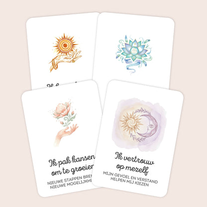 Voorbeelden van affirmatiekaarten voor tieners in aquarel met subtekst