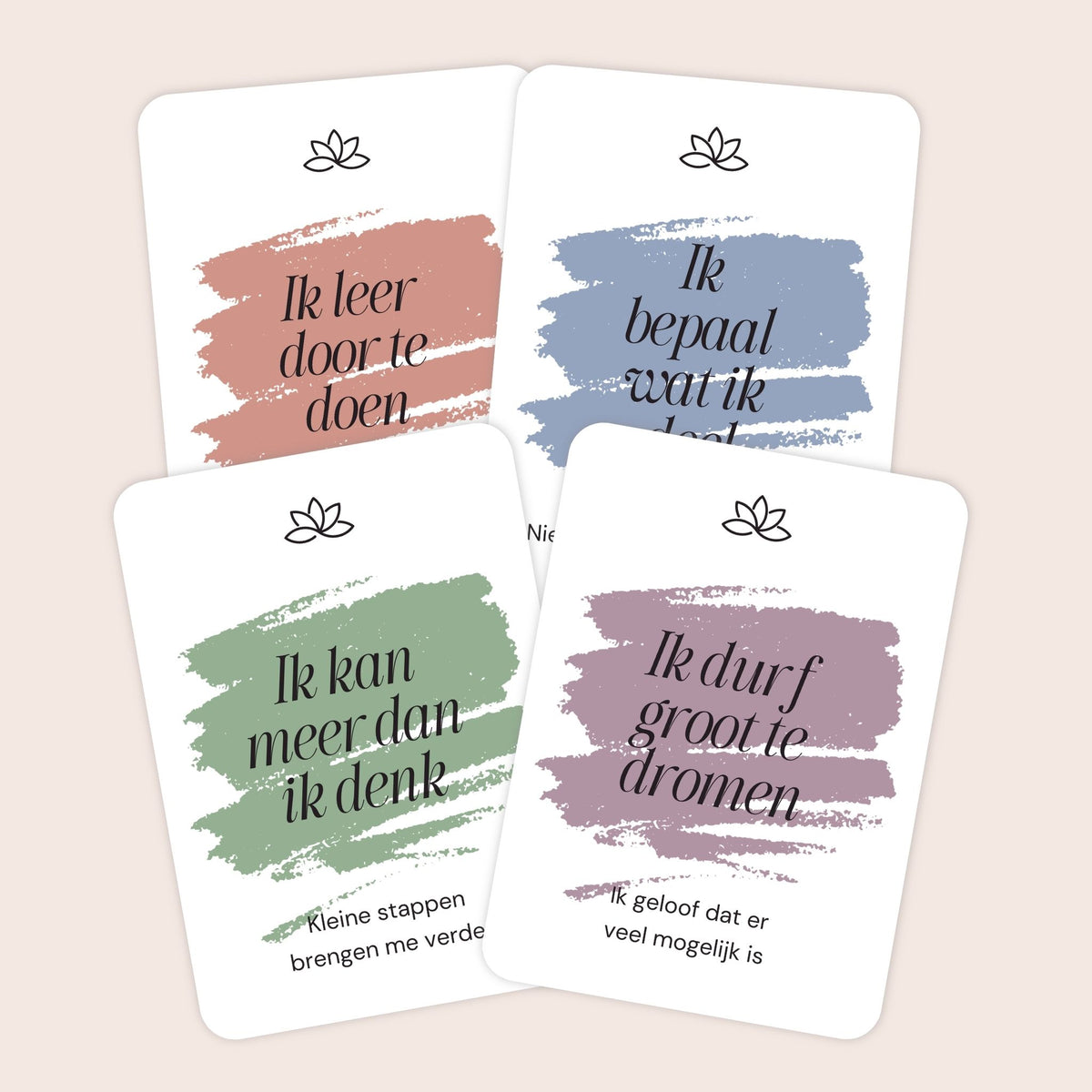 Voorbeelden van affirmatiekaarten voor tieners in minimalistische stijl met subtekst