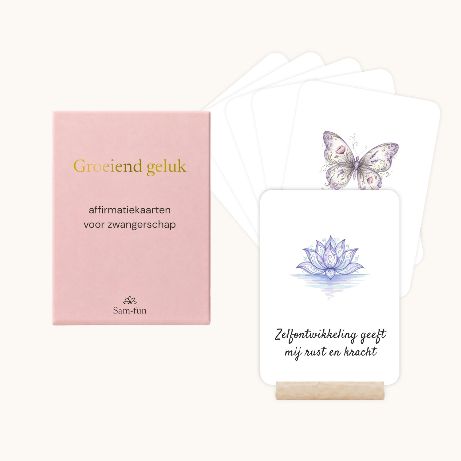 Affirmatiekaarten voor zwangere vrouwen in boho aquarel met houten houder