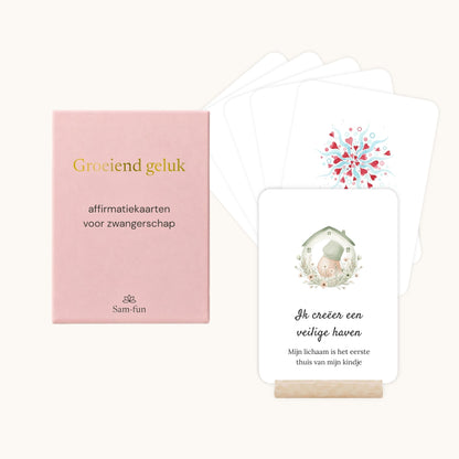 Affirmatiekaarten voor zwangere vrouwen met subtekst in boho aquarel met houten houder