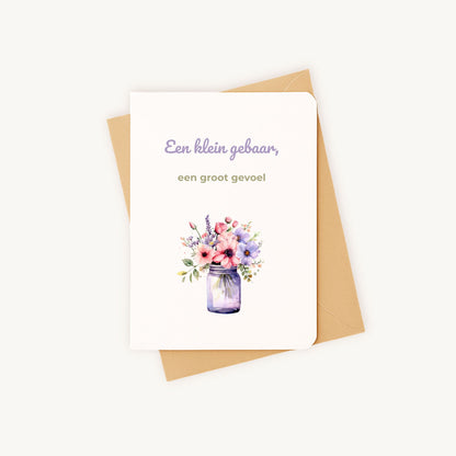 Aquarel wenskaart bloemen complete set met kraft envelop klaar voor verzending