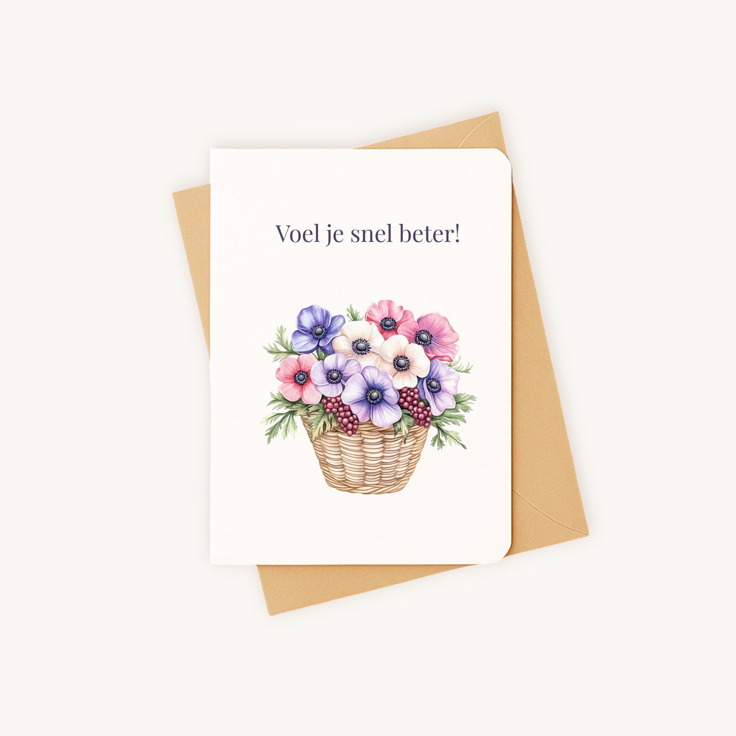 Beterschapskaart bloemenmand liggend met kraftenvelop