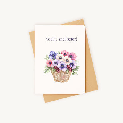 Beterschapskaart bloemenmand liggend met kraftenvelop