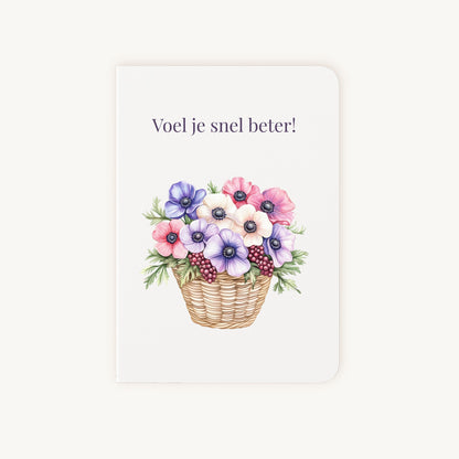 Beterschapskaart aquarel bloemenmand voorkant Word maar snel beter