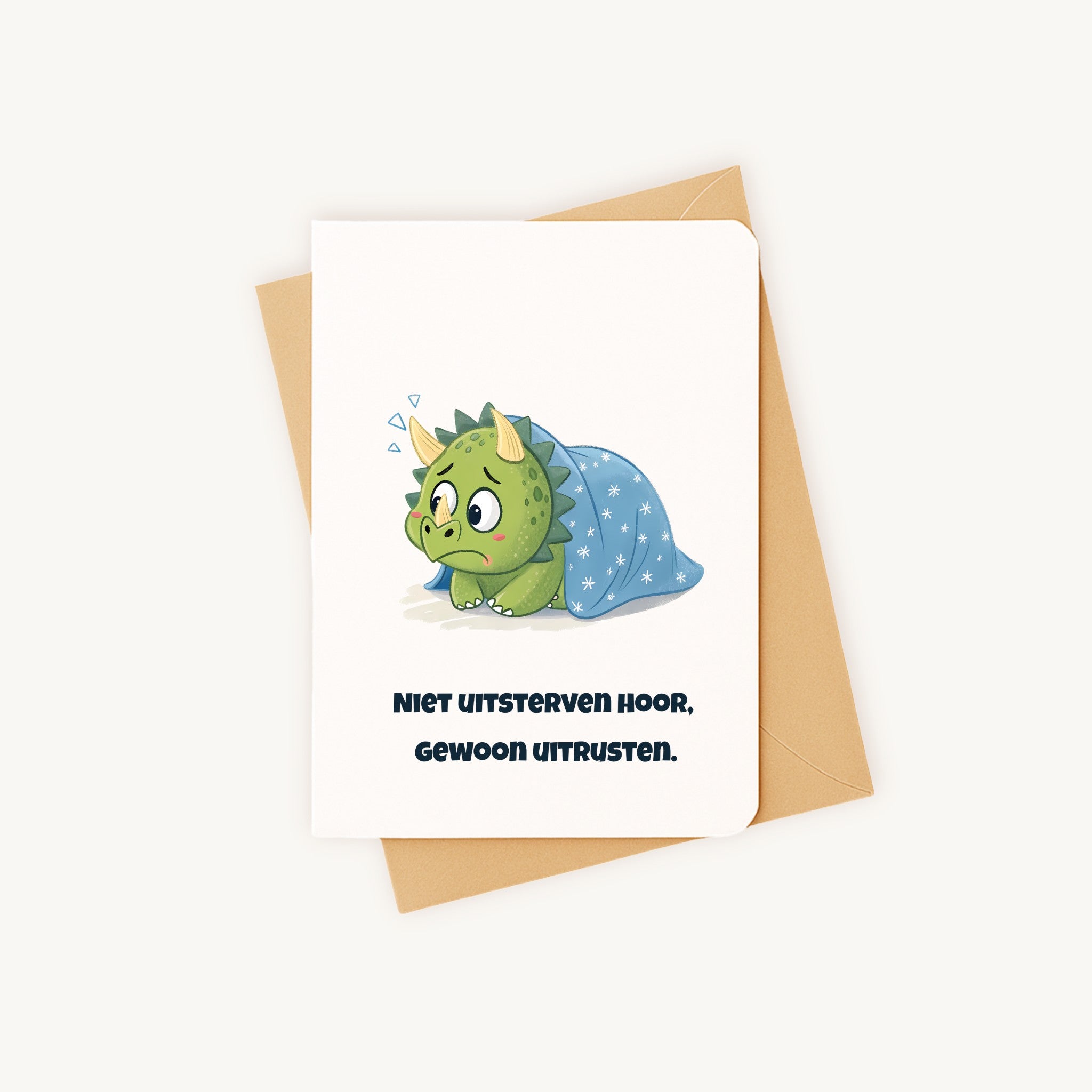 Beterschapskaart dinosaurus liggend met kraft envelop