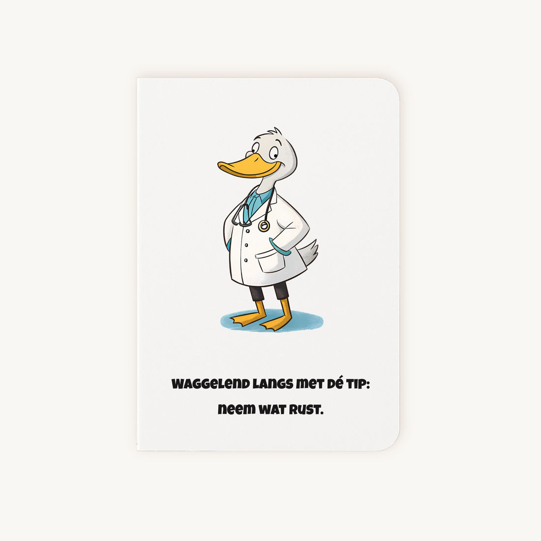 Beterschapskaart met grappige eend als dokter met stethoscoop