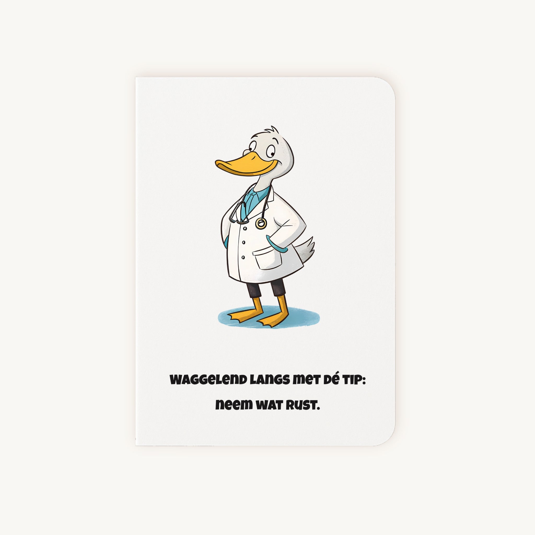 Beterschapskaart met grappige eend als dokter met stethoscoop