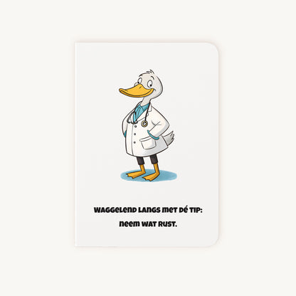 Beterschapskaart met grappige eend als dokter met stethoscoop
